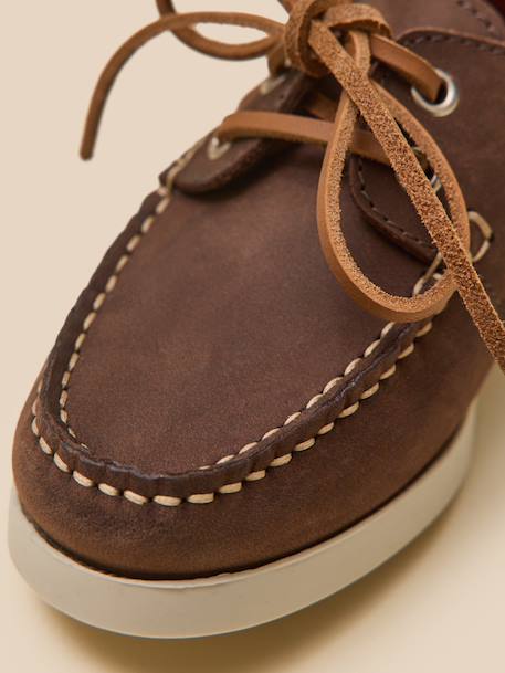 Chaussures bateau en cuir garçon Marine+Marron 12 - vertbaudet enfant 