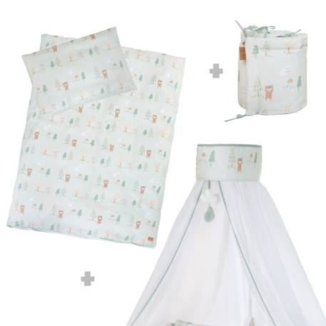Parure lit bébé 4 pièces en coton woodland buddies Vert pastel 1 - vertbaudet enfant 