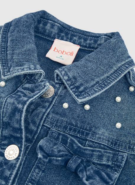 Veste en jean fille  délavée avec petits noeuds Bleu 3 - vertbaudet enfant 