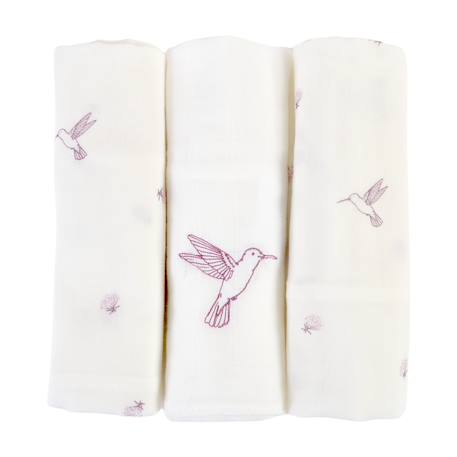 Lot de 3 langes gaze de coton bio Ananas+Baleine+Beige+Bleu+Citrons+Colibri (parme)+Forêt+Noel magique+Sable+Vert sauge 22 - vertbaudet enfant 