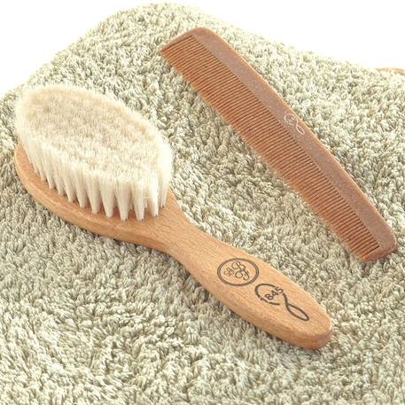 Brosse à cheveux bébé en hêtre rouge et soie de chèvre Beige 2 - vertbaudet enfant 
