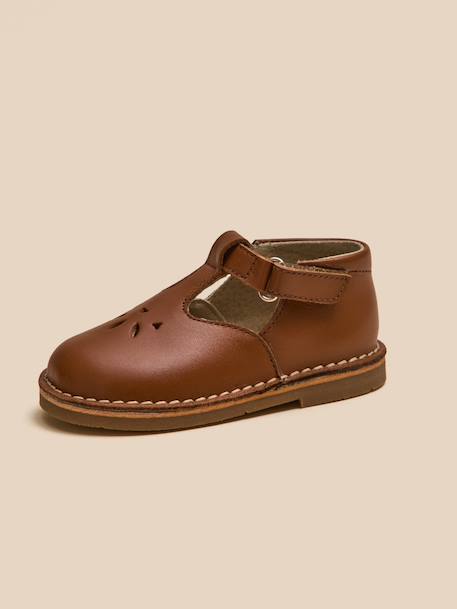 Salomés en cuir bébé Camel+Marine 6 - vertbaudet enfant 