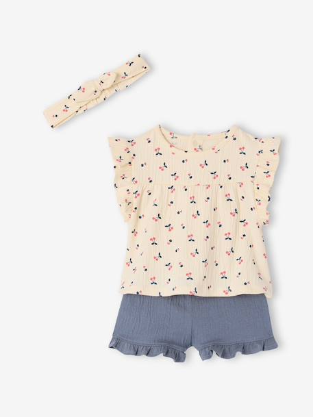Ensemble bébé fille T-shirt short bandeau bleu ardoise 3 - vertbaudet enfant 