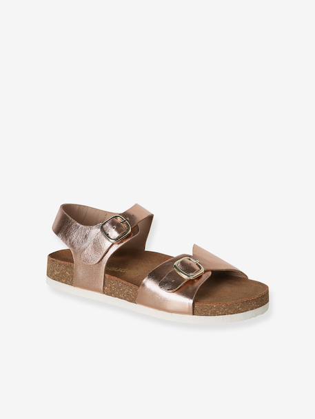 Sandales enfant cuir à doubles boucles or+rose pâle 6 - vertbaudet enfant 
