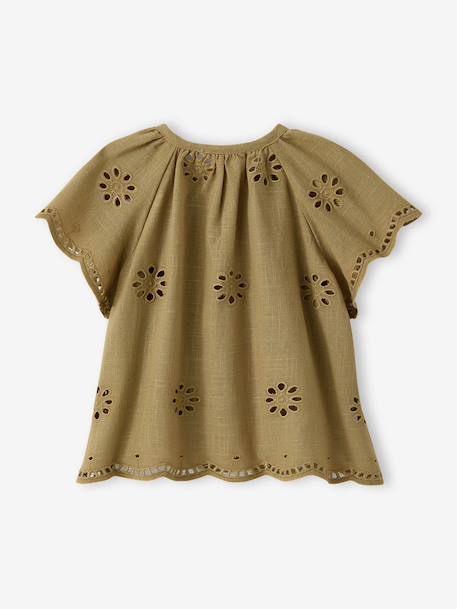 Blouse manches courtes broderie anglaise kaki 3 - vertbaudet enfant 