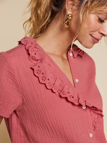 Blouse femme volant gaze Capsule mère-fille vieux rose 8 - vertbaudet enfant 