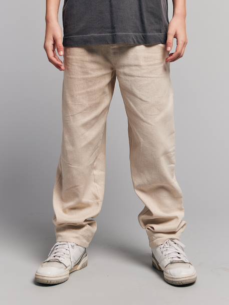 Garçon-Pantalon twill coton et lin garçon taille ajustable