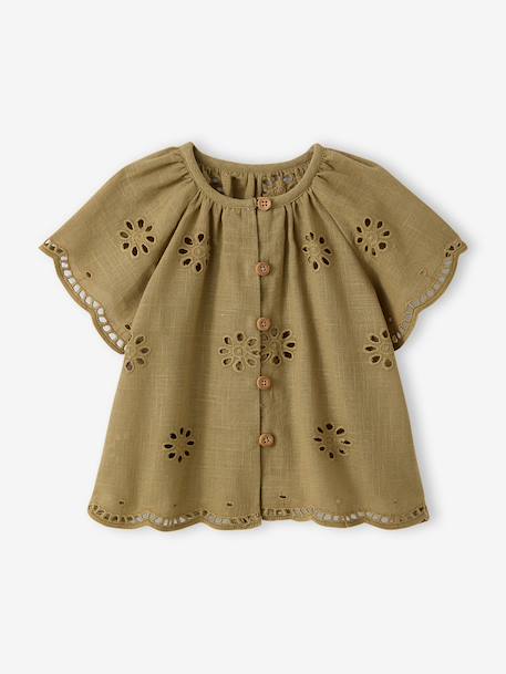 Blouse manches courtes broderie anglaise kaki 2 - vertbaudet enfant 