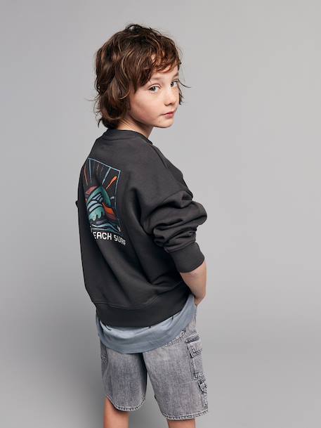 Sweat garçon col rond oversize anthracite 1 - vertbaudet enfant 