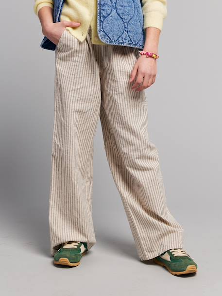 Pantalon large fille fluide rayé beige 1 - vertbaudet enfant 