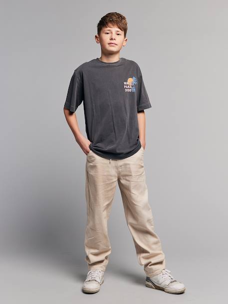 Pantalon twill coton et lin garçon taille ajustable écru 2 - vertbaudet enfant 