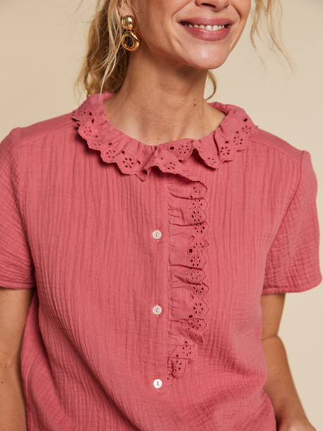Blouse femme volant gaze Capsule mère-fille vieux rose 6 - vertbaudet enfant 