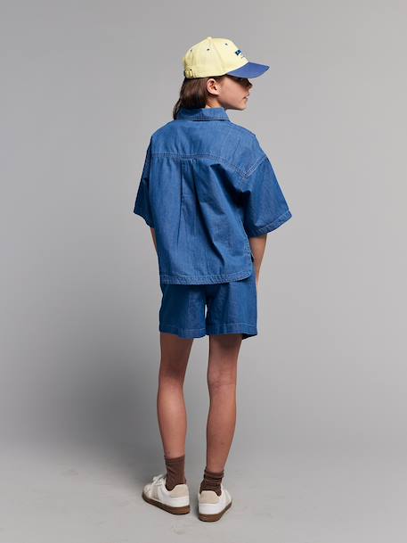 Ensemble short chemise fille denim léger bleu moyen 11 - vertbaudet enfant 