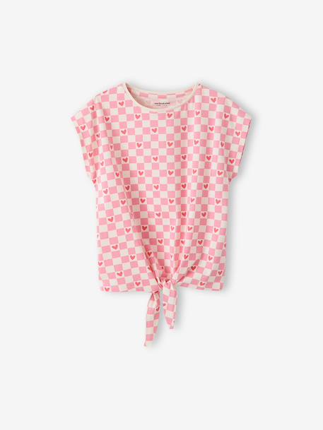 T-shirt fille imprimé noeud fantaisie manches courtes blanc+lavande+rose 10 - vertbaudet enfant 