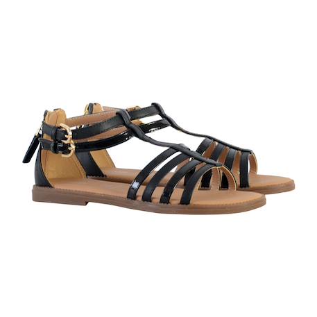 Sandales en cuir à brides Argent+Noir+Rose 9 - vertbaudet enfant 
