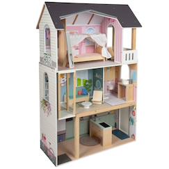Grande maison de poupée en bois avec mobilier complet, ascenseur et espaces de jeu réalistes  - vertbaudet enfant