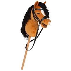 Jouet-Cheval bâton d’équitation avec tête en peluche, accessoires et bâton en bois démontable