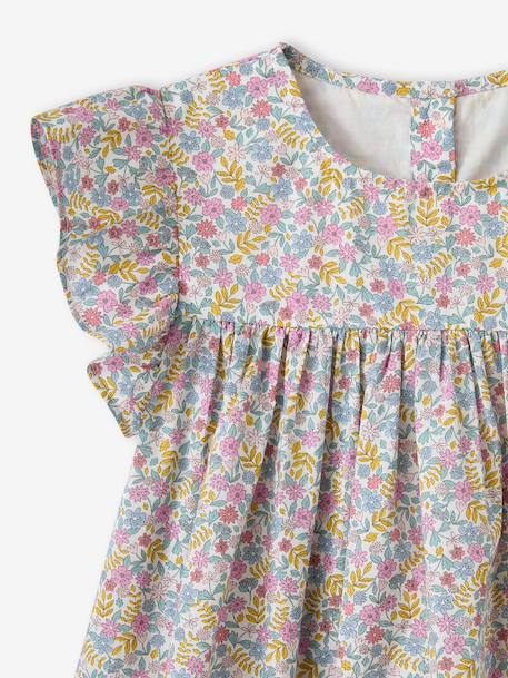 Robe fille imprimée fille manches à volants blanc imprimé+rose pâle+vert émeraude 3 - vertbaudet enfant 