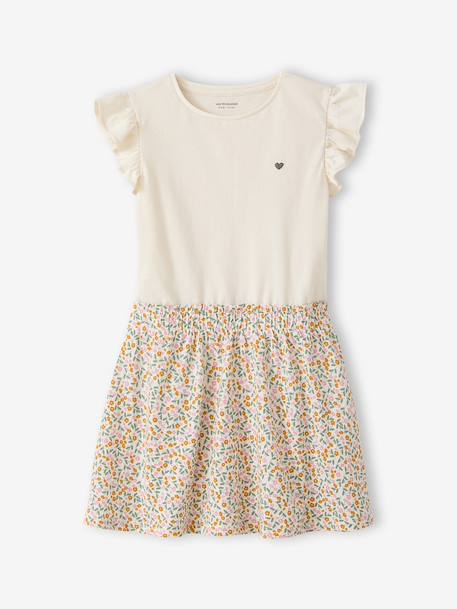 Robe fille effet 2 en 1 écru+indigo+rayé rose+rose pâle 3 - vertbaudet enfant 