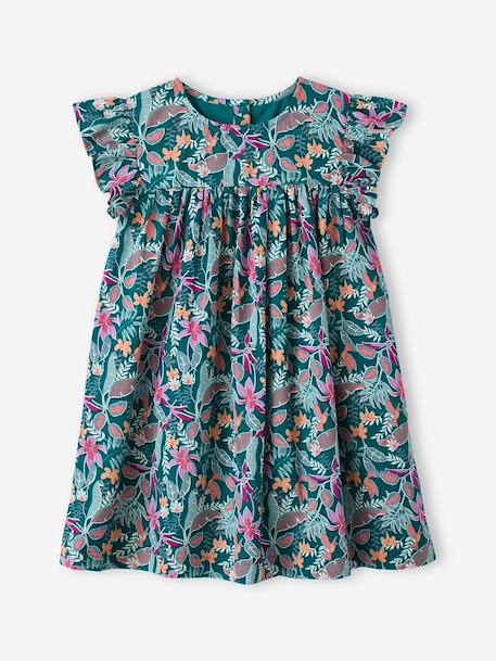 Robe fille imprimée fille manches à volants blanc imprimé+rose pâle+vert émeraude 10 - vertbaudet enfant 