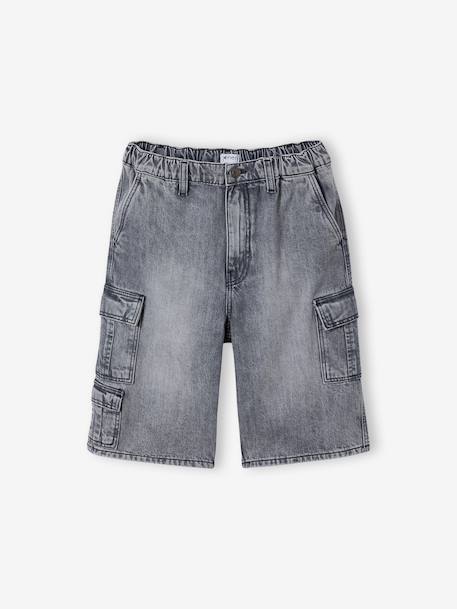Bermuda skateur denim bleached+denim gris 10 - vertbaudet enfant 