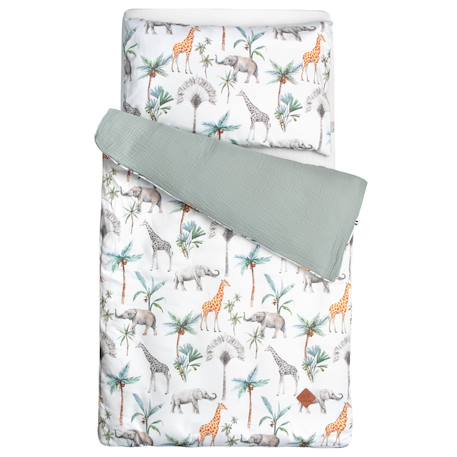 Parure de lit réversible safari Safari, vert, gris, blanc 4 - vertbaudet enfant 