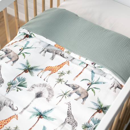 Housse de couette réversible safari Safari, vert, gris, blanc 3 - vertbaudet enfant 