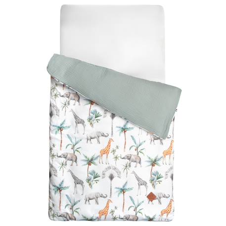 Housse de couette réversible safari Safari, vert, gris, blanc 4 - vertbaudet enfant 