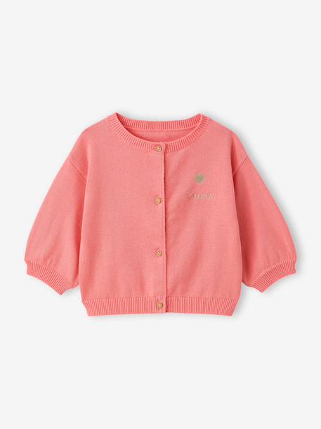 Gilet bébé en tricot broderie coeur blanc+corail 7 - vertbaudet enfant 