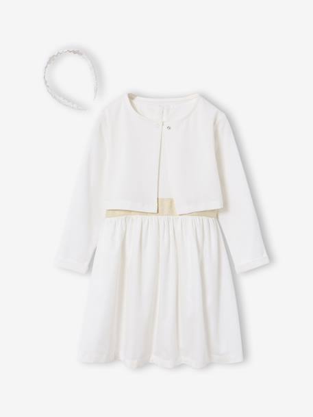 Ensemble robe patineuse boléro serre-tête blanc+vert sauge 1 - vertbaudet enfant 