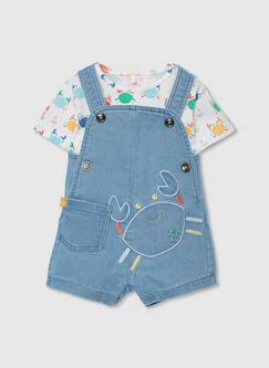 -Ensemble bébé t-shirt et salopette imprimée en denim
