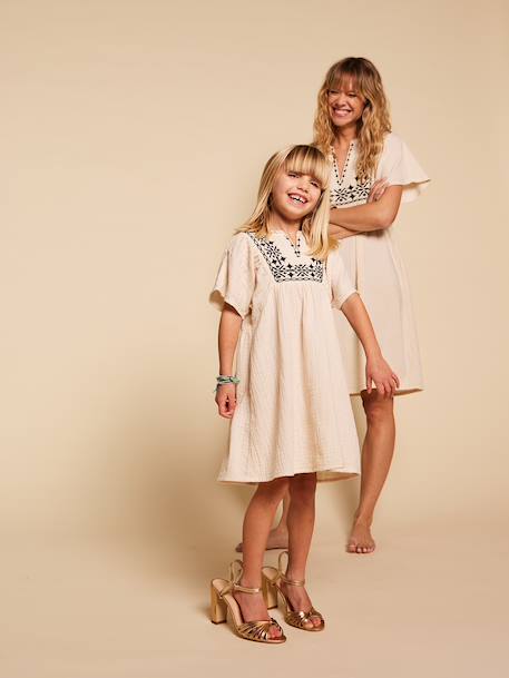 Robe brodée fille Capsule mère-fille sable 1 - vertbaudet enfant 