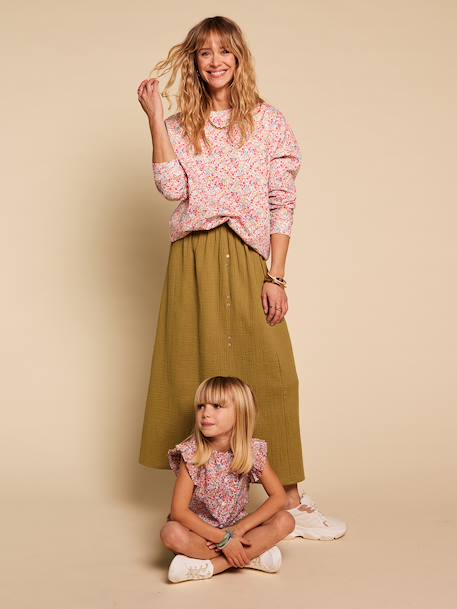 Jupe femme gaze de coton Capsule mère-fille olive 3 - vertbaudet enfant 