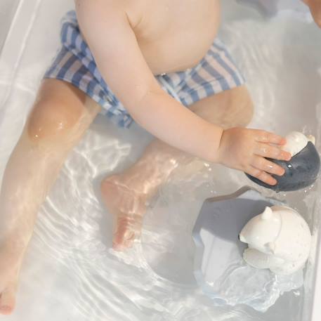 Jouet de bain bébé en caoutchouc naturel faisant aussi anneau de dentition sensoriel Blanc, bleu, noir 6 - vertbaudet enfant 