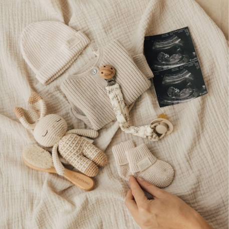 Attache sucette bébé en coton bio avec pince bois Ecru, vert, noir 2 - vertbaudet enfant 