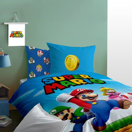 Parure de lit imprimée 100% coton, mario friends Bleu 1 - vertbaudet enfant 