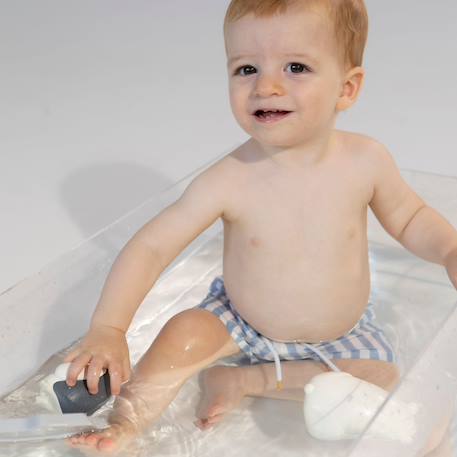 Jouet de bain bébé en caoutchouc naturel faisant aussi anneau de dentition sensoriel Blanc, bleu, noir 5 - vertbaudet enfant 