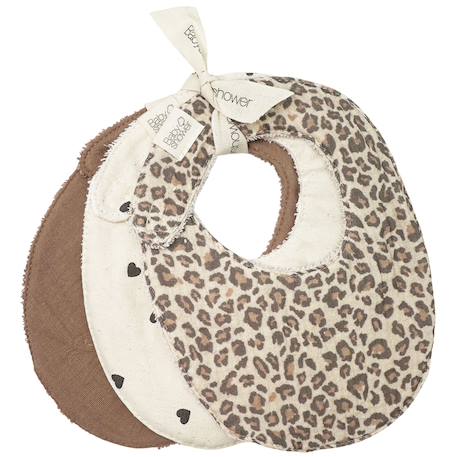 Lot de 3 bavoirs bébé en coton absorbant avec fermeture scratch pour les premiers repas Beige, marron, noir 1 - vertbaudet enfant 