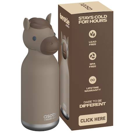 Gourde isotherme enfant avec paille en silicone et décor animal pour boissons chaudes et froides Marron, noir 4 - vertbaudet enfant 