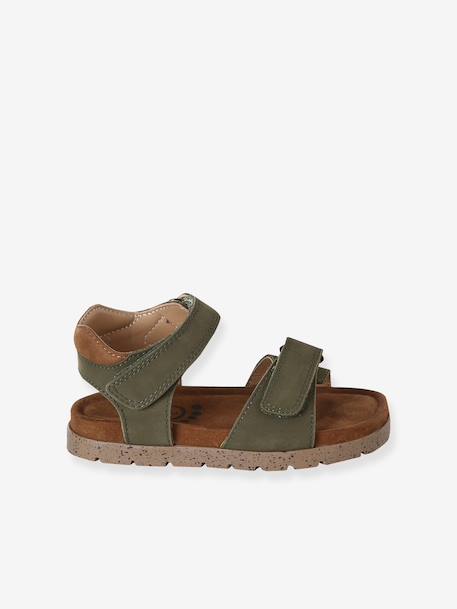 Sandales cuir enfant à scratchs collection maternelle kaki+marine+sable 2 - vertbaudet enfant 