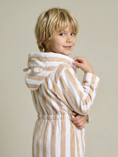 Peignoir enfant rayé Ours personnalisable, avec coton recyclé rayé beige 6 - vertbaudet enfant 