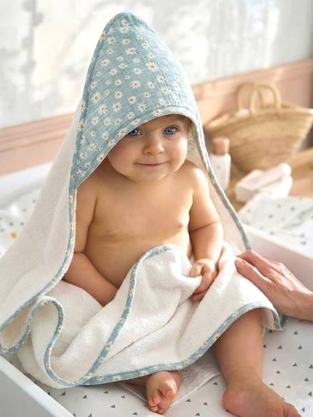 Cape de bain personnalisable et gant de toilette MARGUERITE bleu imprimé 1 - vertbaudet enfant 