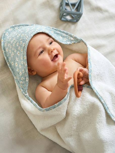 Cape de bain personnalisable et gant de toilette MARGUERITE bleu imprimé 2 - vertbaudet enfant 