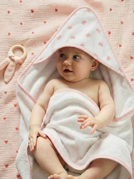 Cape de bain personnalisable et gant de toilette NOEUDS blanc imprimé 2 - vertbaudet enfant 
