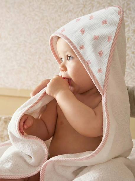 Cape de bain personnalisable et gant de toilette NOEUDS blanc imprimé 1 - vertbaudet enfant 