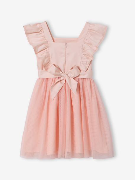Robe cérémonie fille satin de coton à volants blanc+écru+rose pâle+vert sauge 16 - vertbaudet enfant 