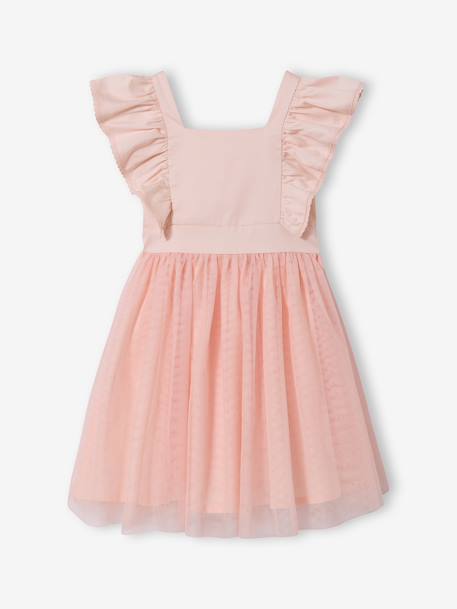 Robe cérémonie fille satin de coton à volants blanc+écru+rose pâle+vert sauge 15 - vertbaudet enfant 