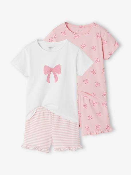Fille-Pyjama, surpyjama-Lot 2 pyjashort nœud 