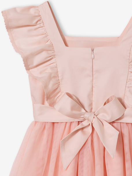Robe cérémonie fille satin de coton à volants blanc+écru+rose pâle+vert sauge 17 - vertbaudet enfant 