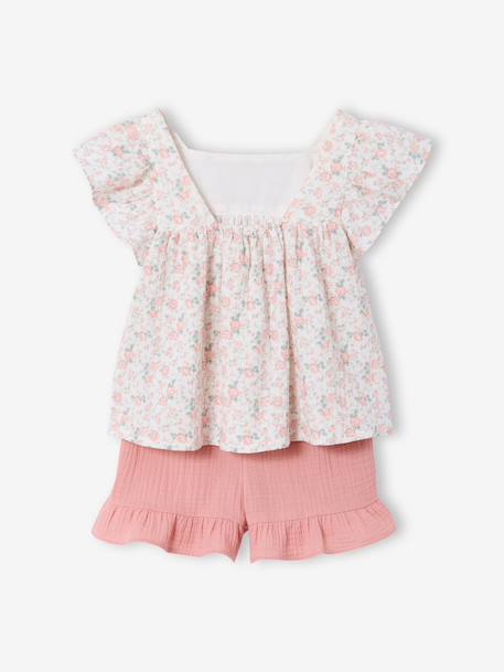 Ensemble short haut gaze de coton blush+vert sauge 4 - vertbaudet enfant 